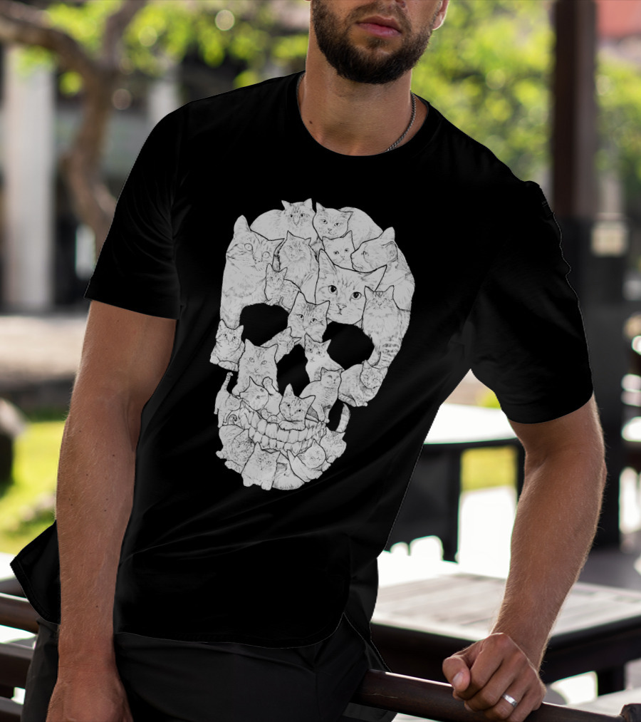 Skull Cats Optical Illusion Cat Face Skull Compilation T-Shirt