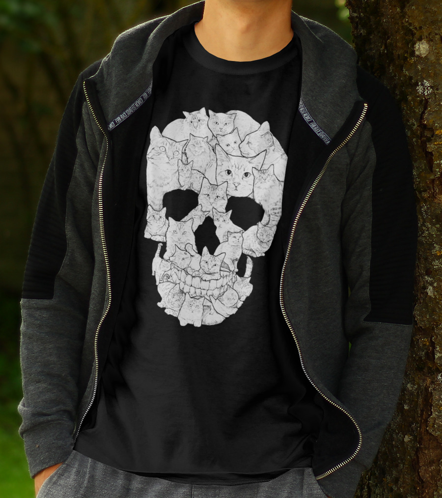 Skull Cats Optical Illusion Cat Face Skull Compilation T-Shirt