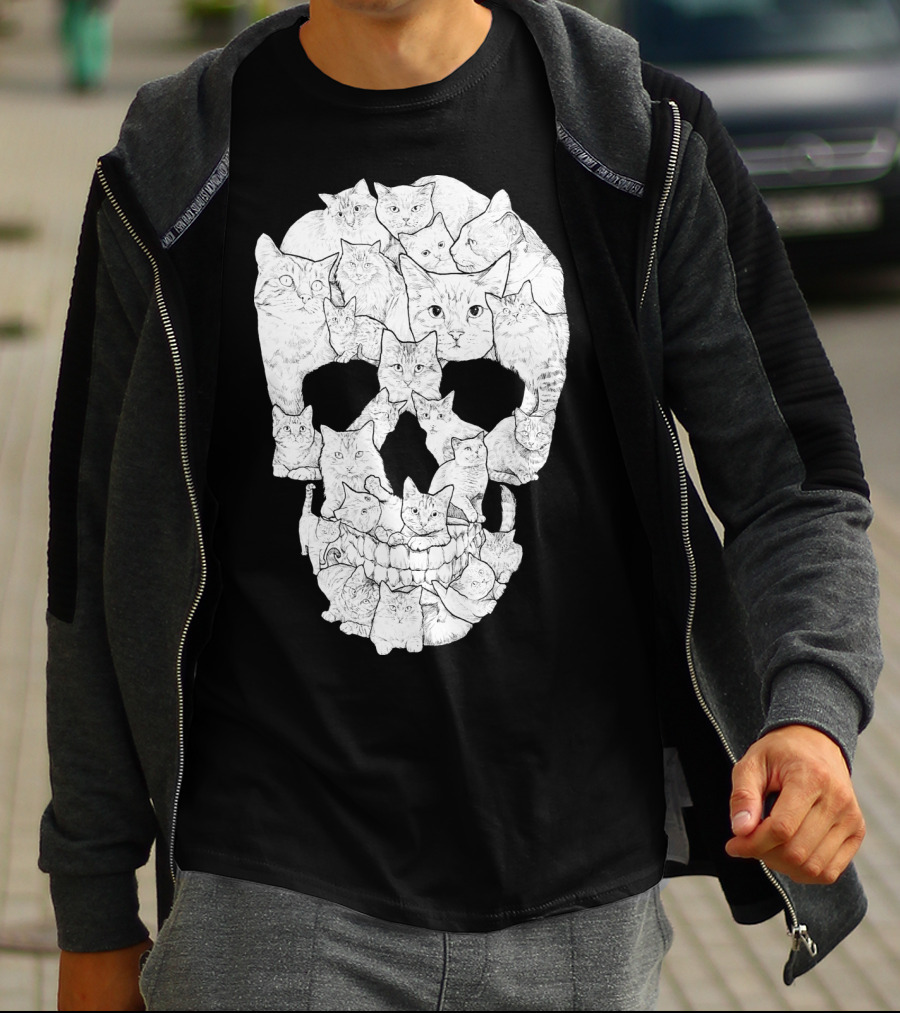 Skull Cats Optical Illusion Cat Face Skull Compilation T-Shirt