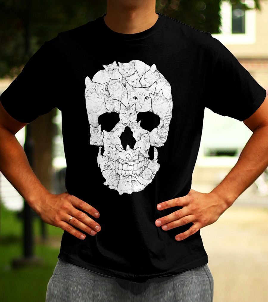 Skull Cats Optical Illusion Cat Face Skull Compilation T-Shirt