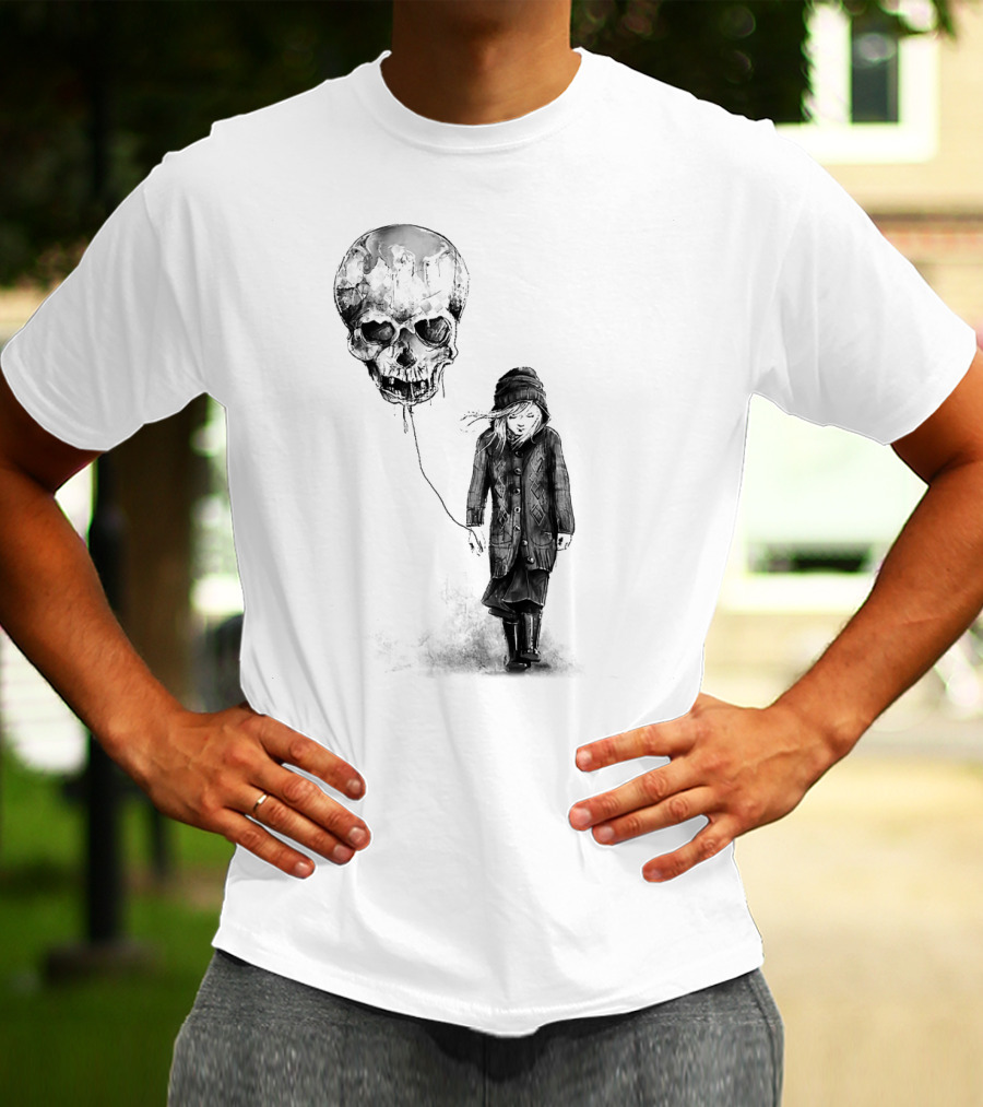 Skull Balloon Drifting With Somber Child T-Shirt