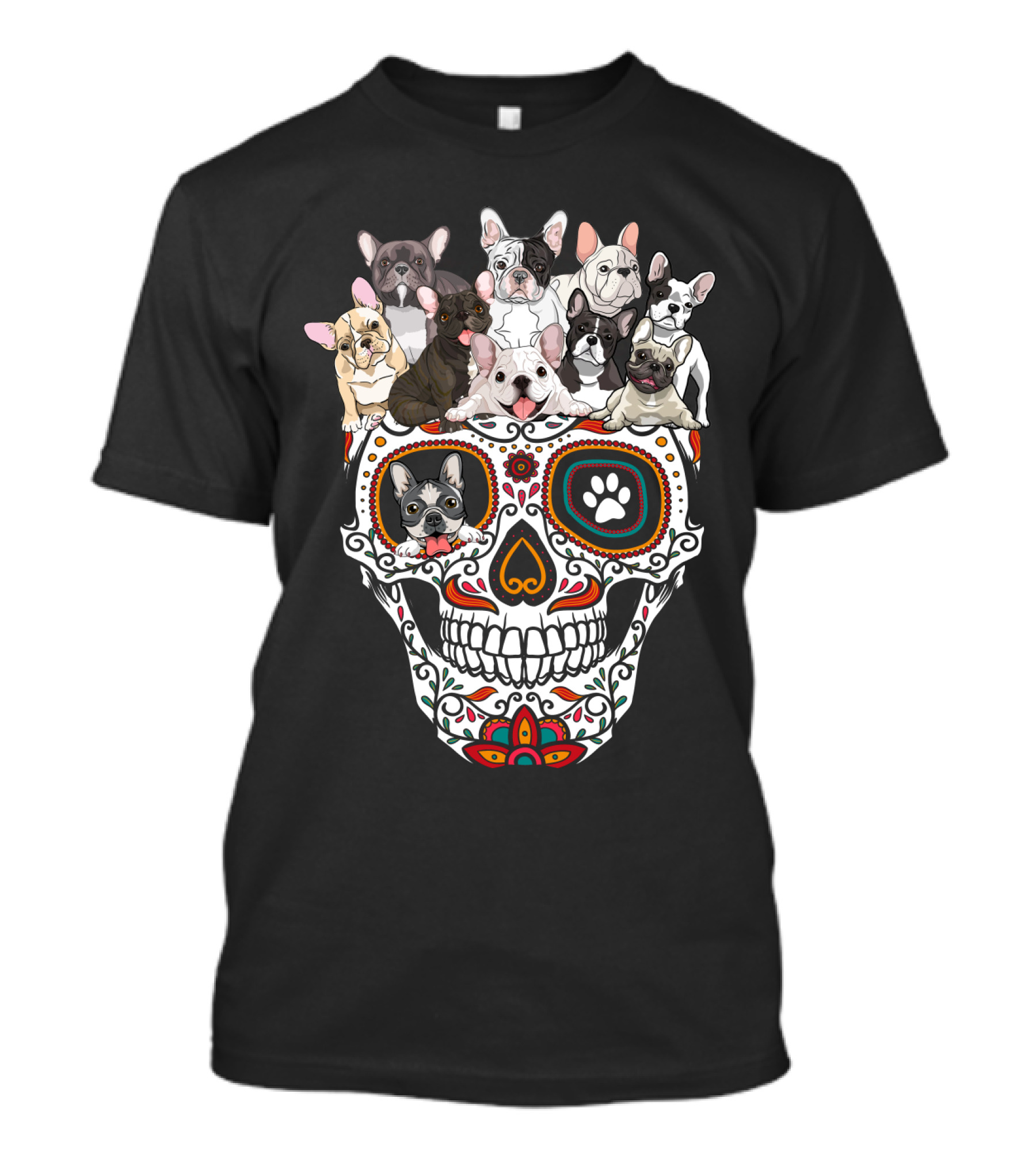Skull Sugar French Bulldog Día De Los Muertos T-Shirt