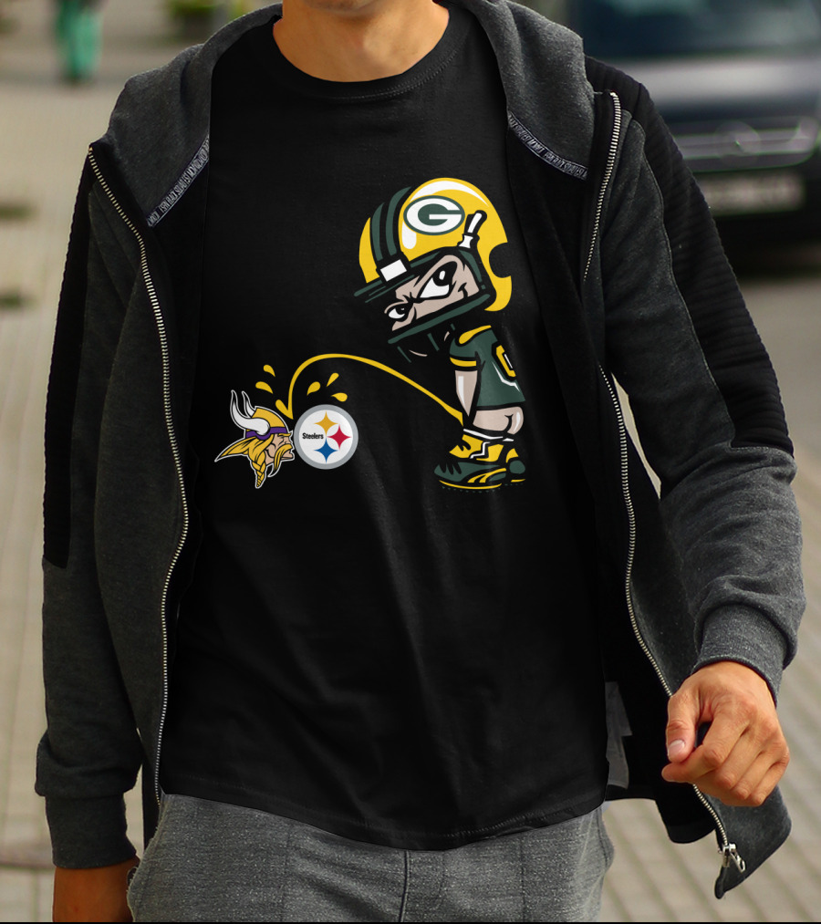Green Bay Packers Vs Minnesota Vikings And Pittsburgh Steelers Rivalry T-Shirt