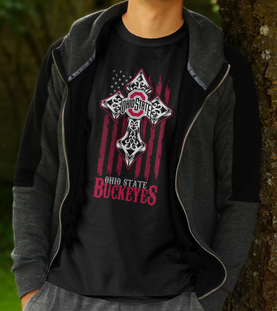 Ohio State Buckeyes Cross With American Flag T-Shirt