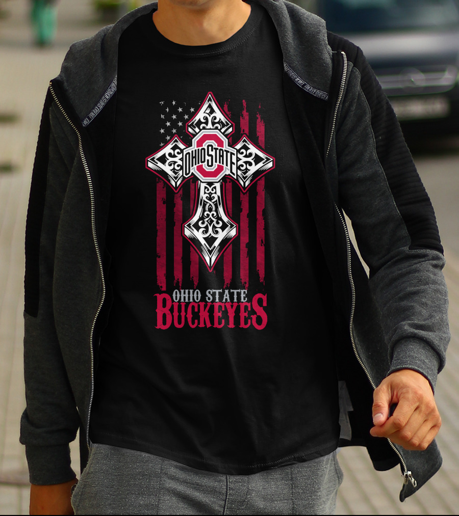 Ohio State Buckeyes Cross With American Flag T-Shirt