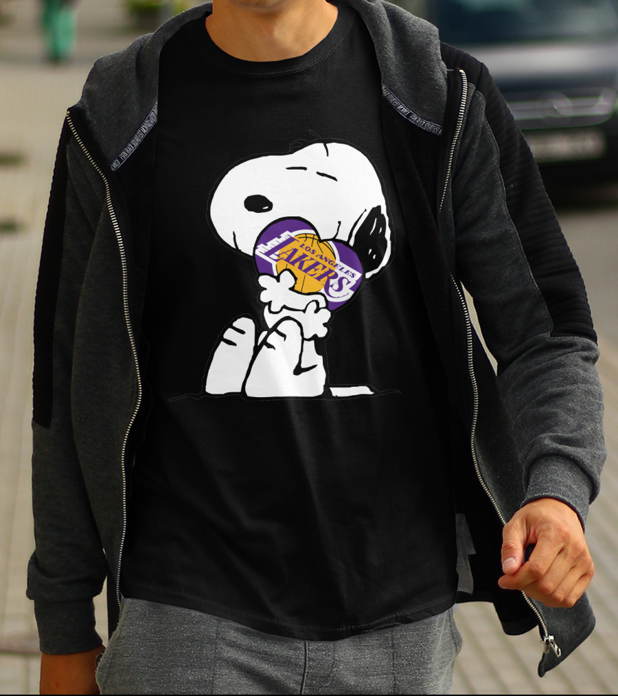 Snoopy Hugging Los Angeles Lakers Basketball T-Shirt