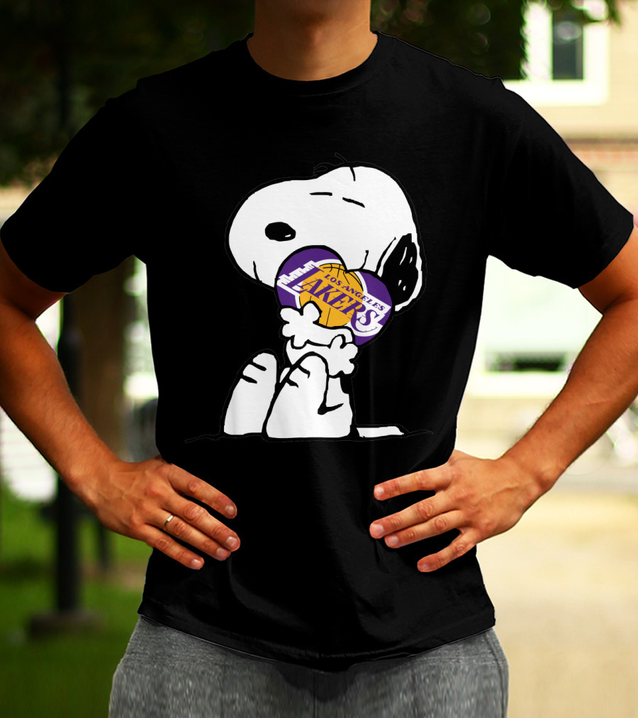 Snoopy Hugging Los Angeles Lakers Basketball T-Shirt