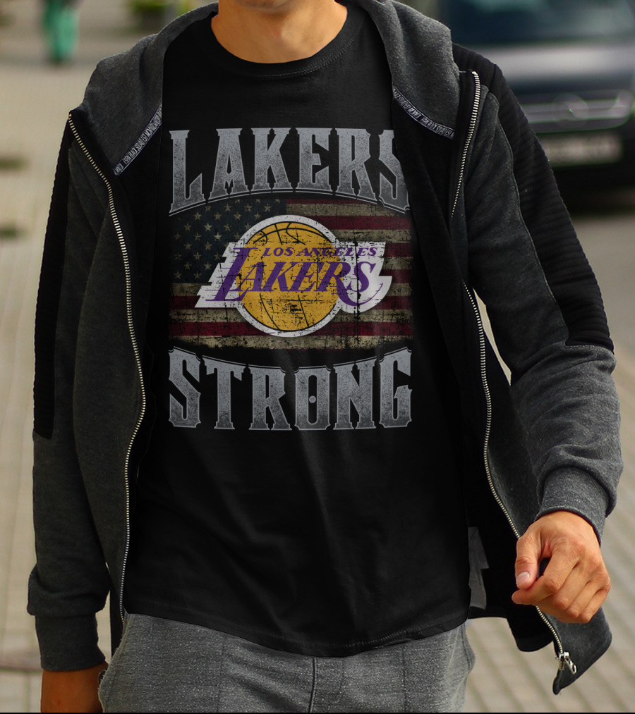 Lakers Strong Los Angeles Lakers Usa Flag Vintage Style T-Shirt