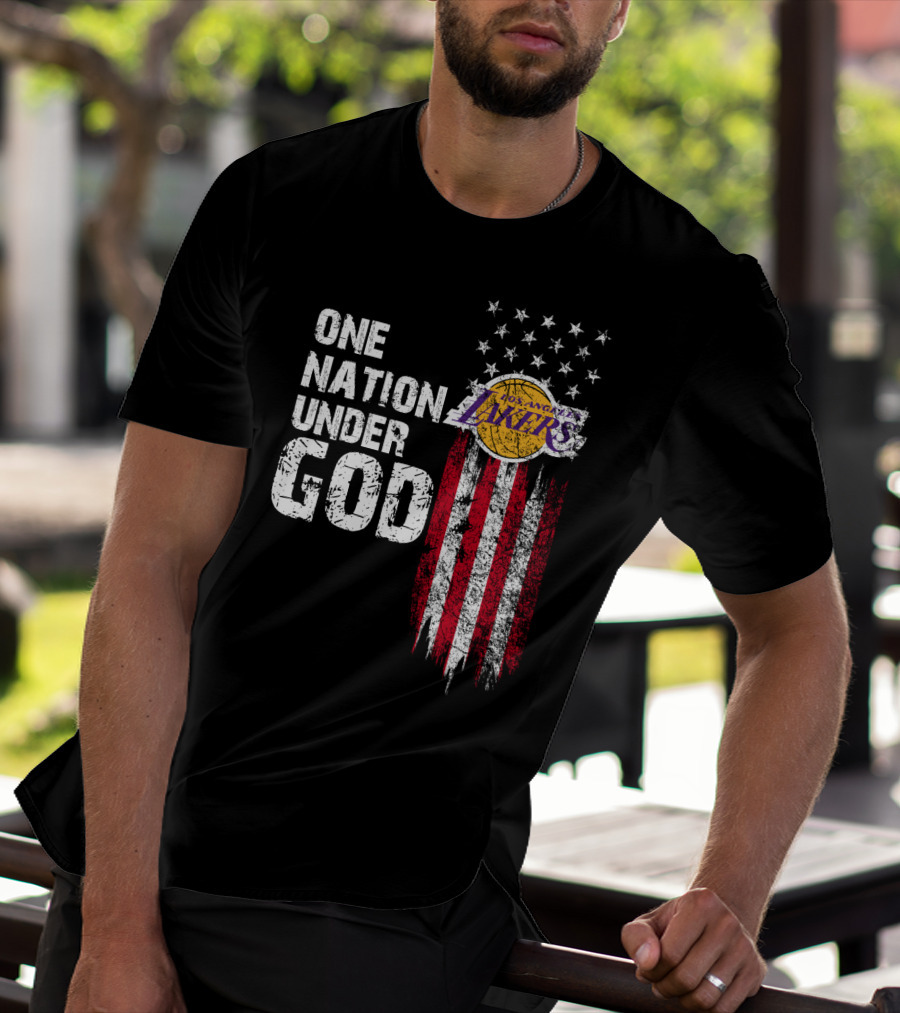 One Nation Under God Los Angeles Lakers American Flag Stars And Stripes T-Shirt