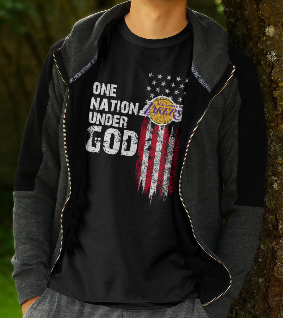 One Nation Under God Los Angeles Lakers American Flag Stars And Stripes T-Shirt