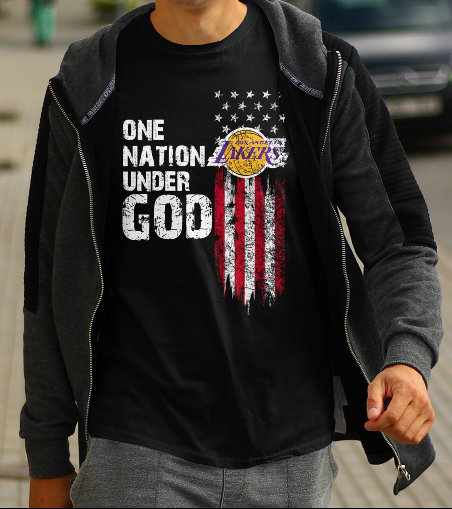 One Nation Under God Los Angeles Lakers American Flag Stars And Stripes T-Shirt