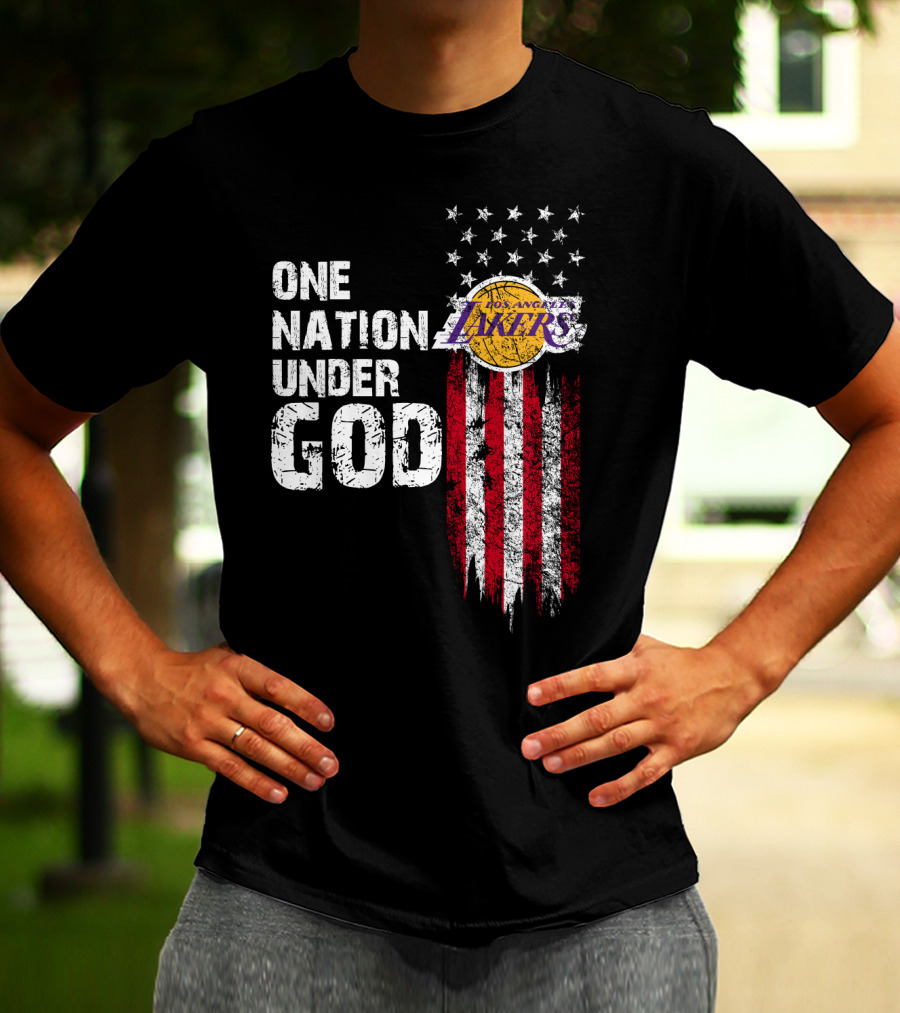 One Nation Under God Los Angeles Lakers American Flag Stars And Stripes T-Shirt