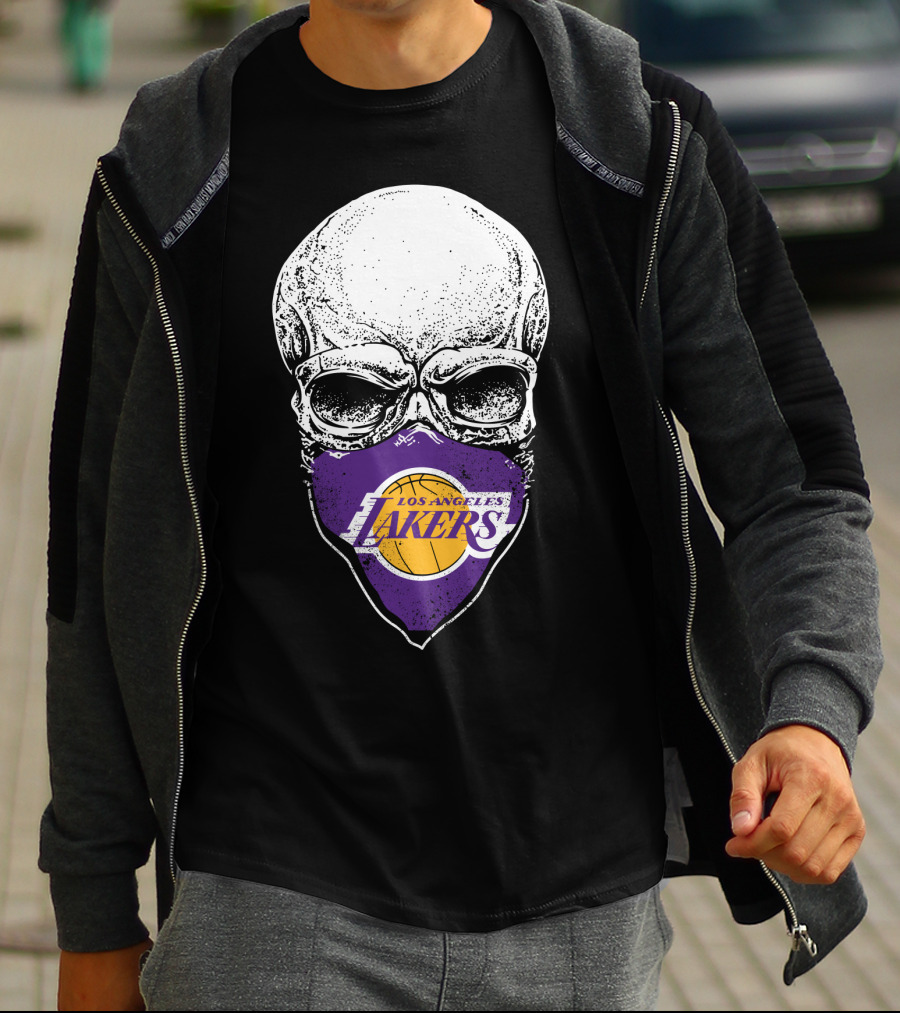 Los Angeles Lakers Skull Emblem With Purple And Gold Basketball Motif T-Shirt