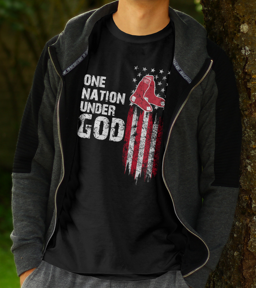 One Nation Under God Boston Red Sox American Flag Socks Stars Stripes T-Shirt