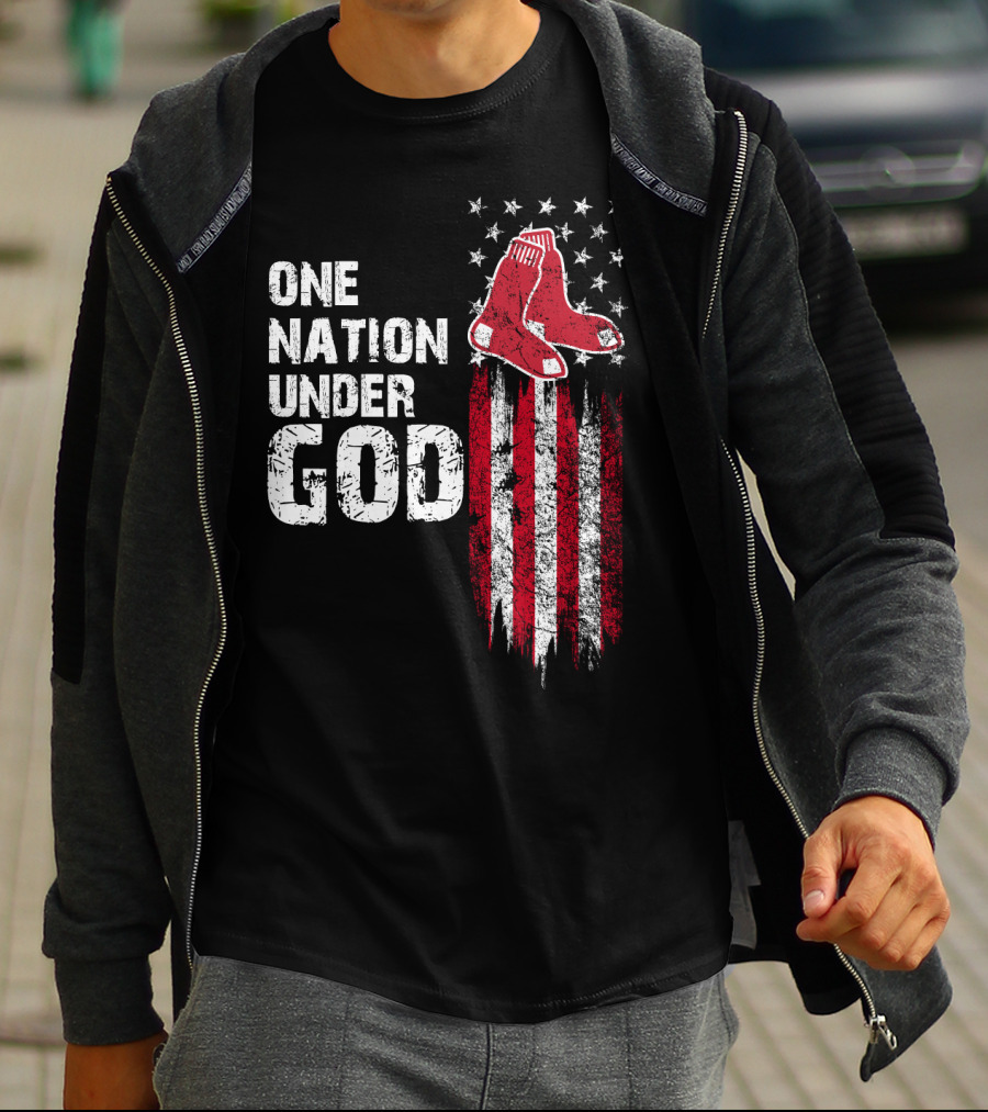 One Nation Under God Boston Red Sox American Flag Socks Stars Stripes T-Shirt