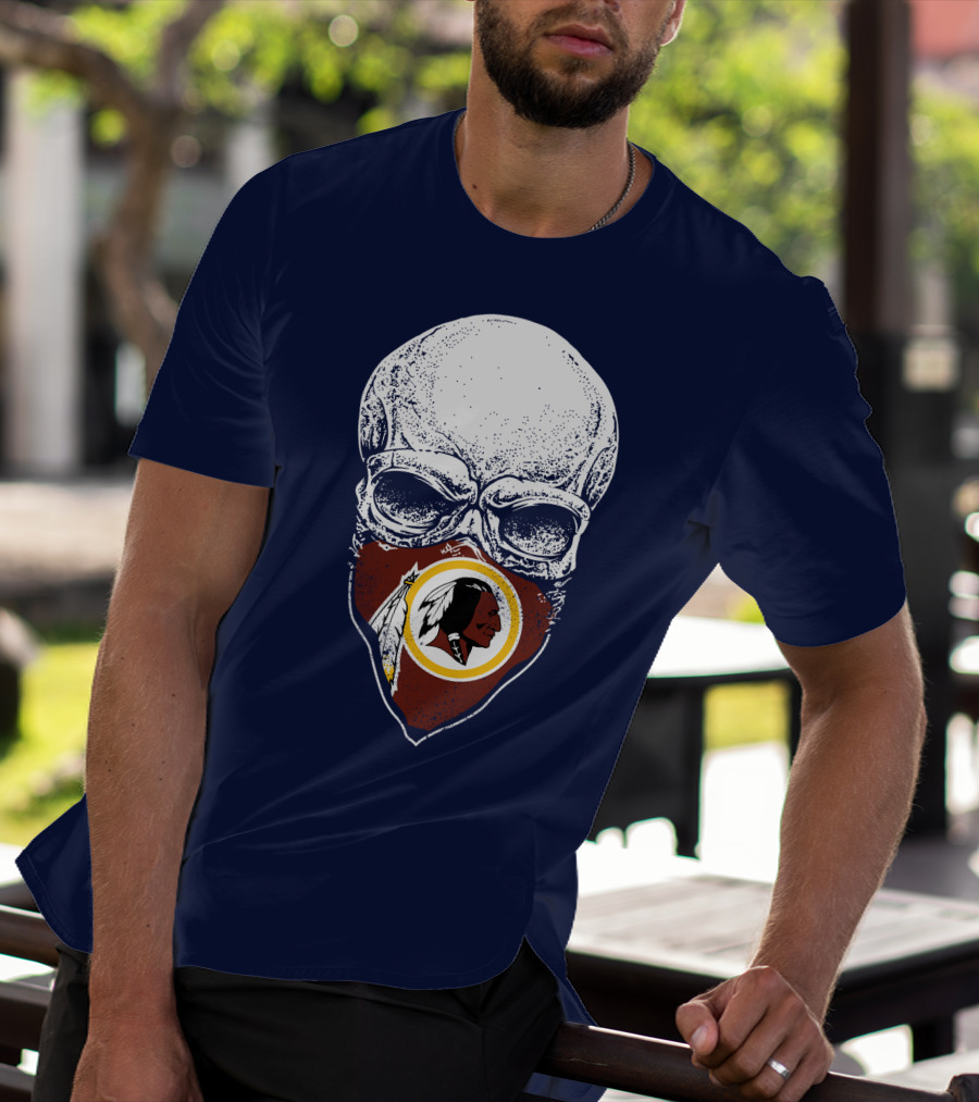 Skull With Washington Redskins Logo Bandana T-Shirt