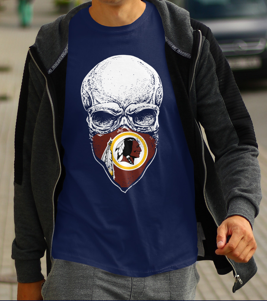 Skull With Washington Redskins Logo Bandana T-Shirt