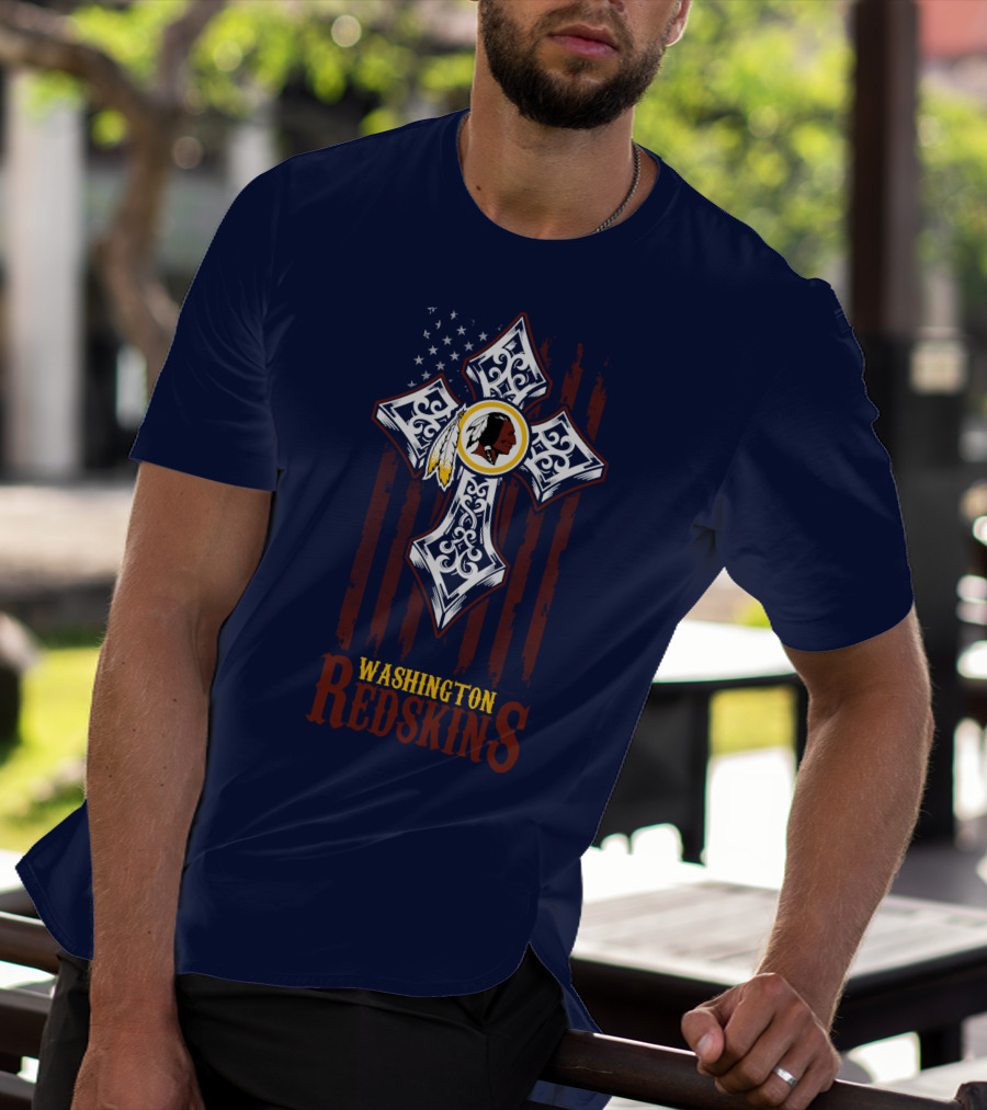 Washington Redskins Cross American Flag T-Shirt