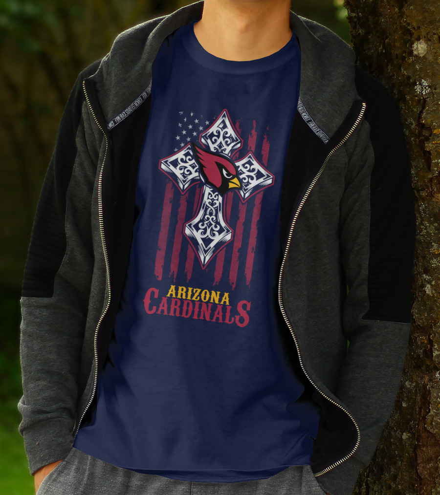 Arizona Cardinals American Flag Cross Fans T-Shirt