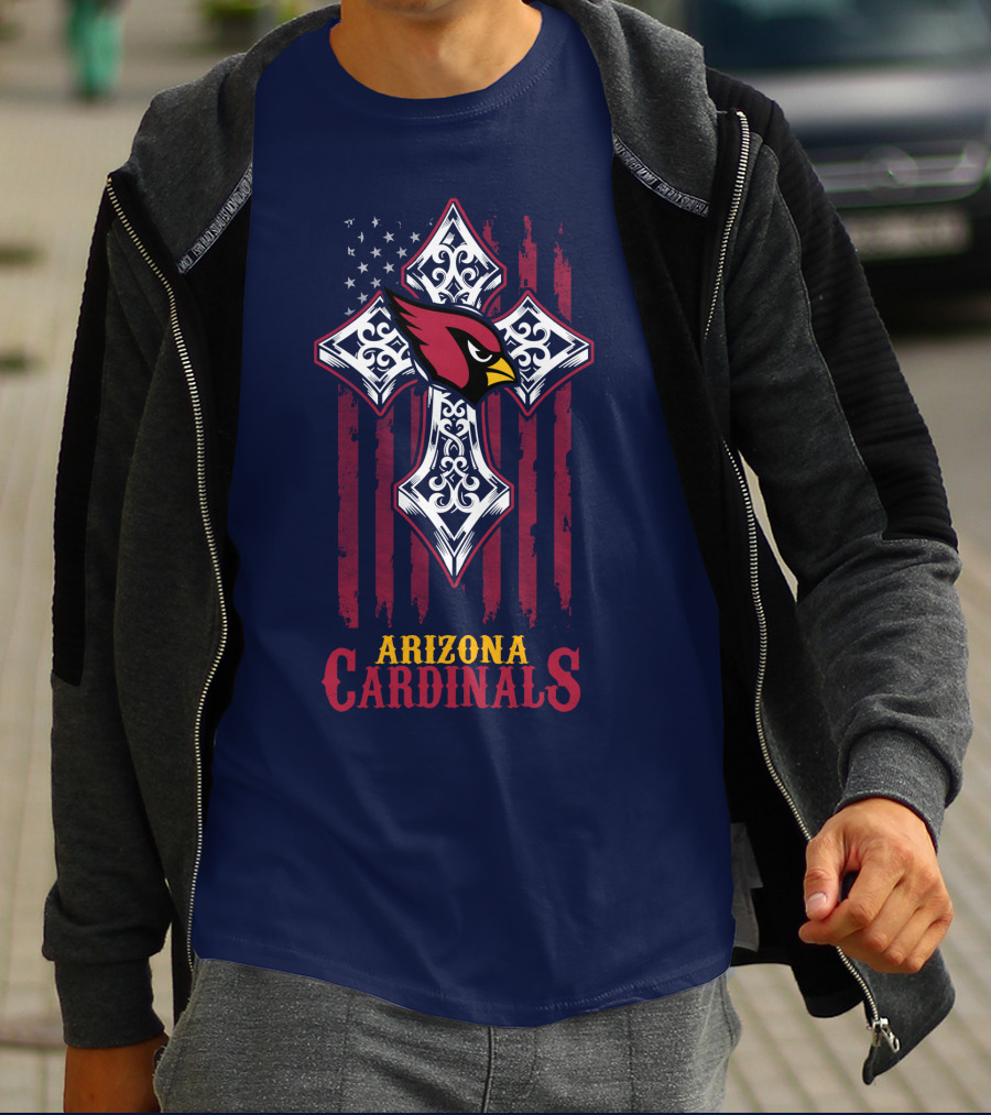 Arizona Cardinals American Flag Cross Fans T-Shirt