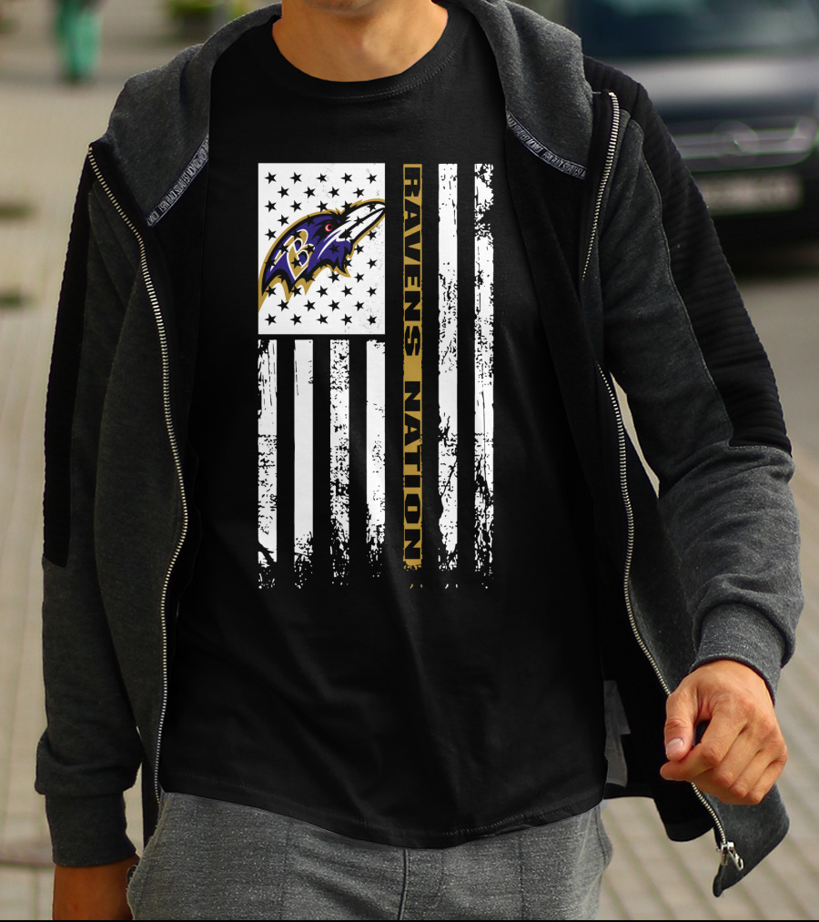 Baltimore Ravens Nation Flag Logo Stars Stripes T-Shirt