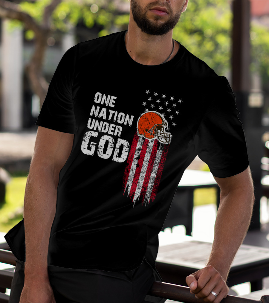 Cleveland Browns One Nation Under God Flag Helmet Stars Stripes T-Shirt