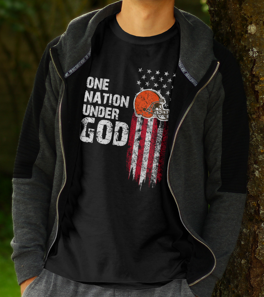 Cleveland Browns One Nation Under God Flag Helmet Stars Stripes T-Shirt