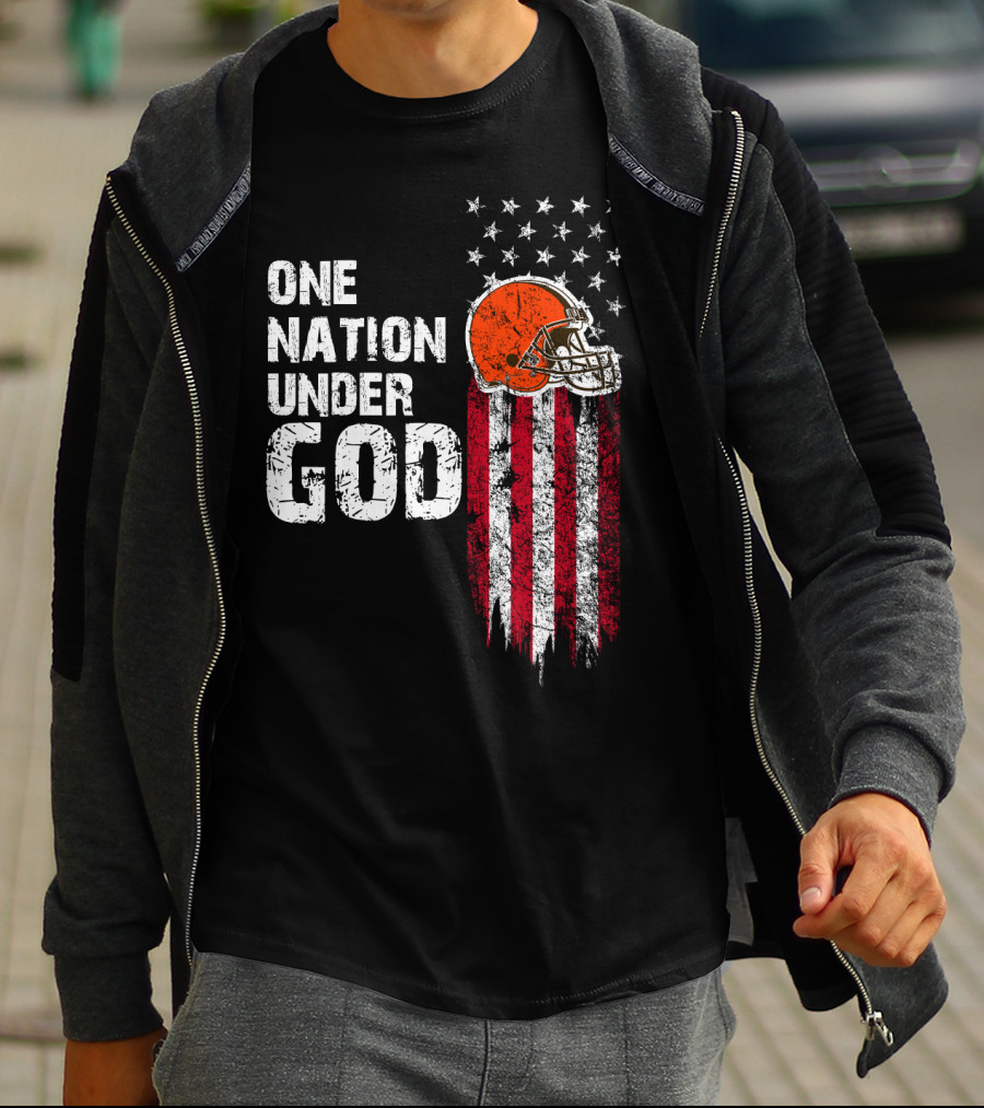 Cleveland Browns One Nation Under God Flag Helmet Stars Stripes T-Shirt