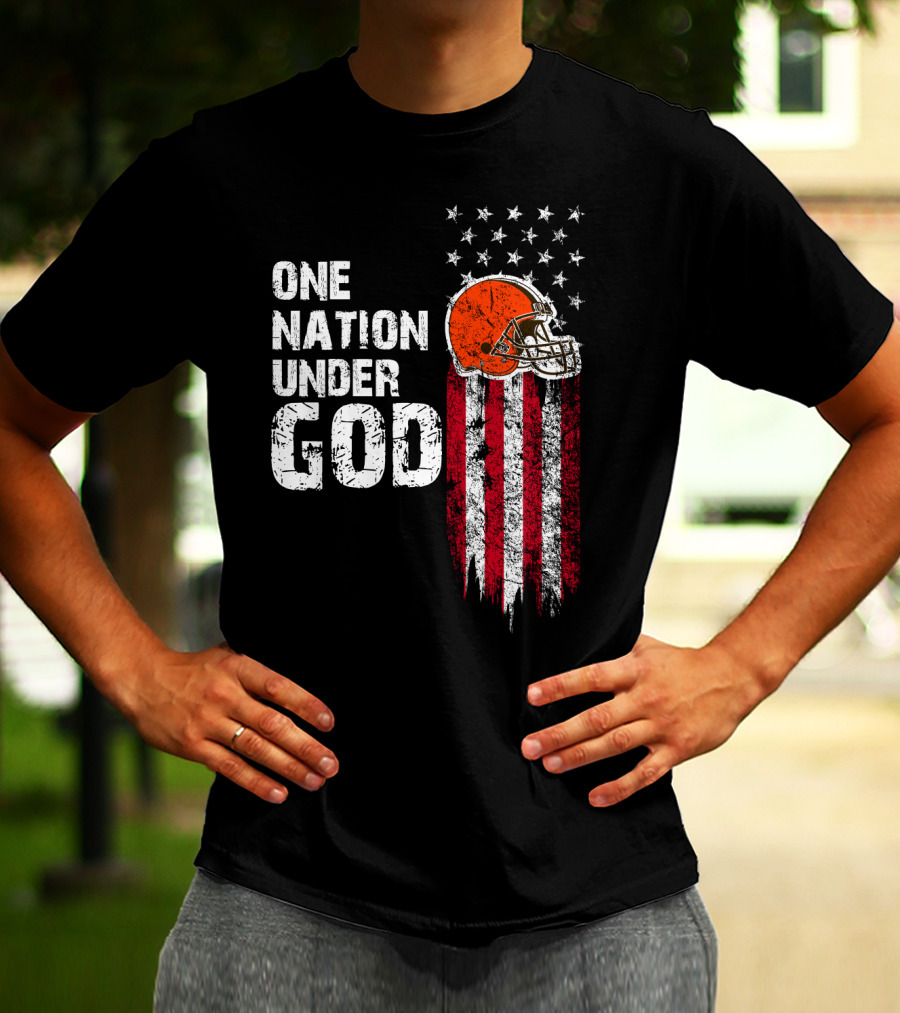 Cleveland Browns One Nation Under God Flag Helmet Stars Stripes T-Shirt