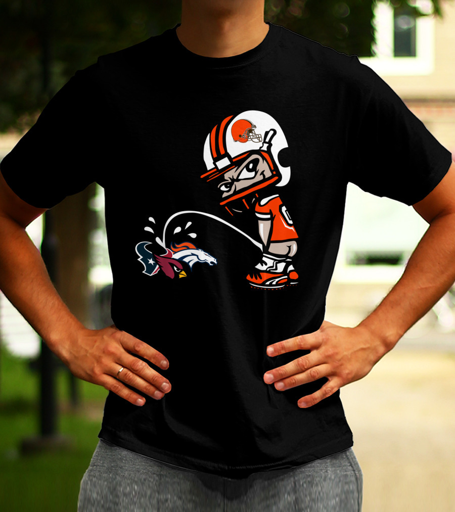 Cleveland Browns Player Humorous Rival Team Logos Interaction T-Shirt