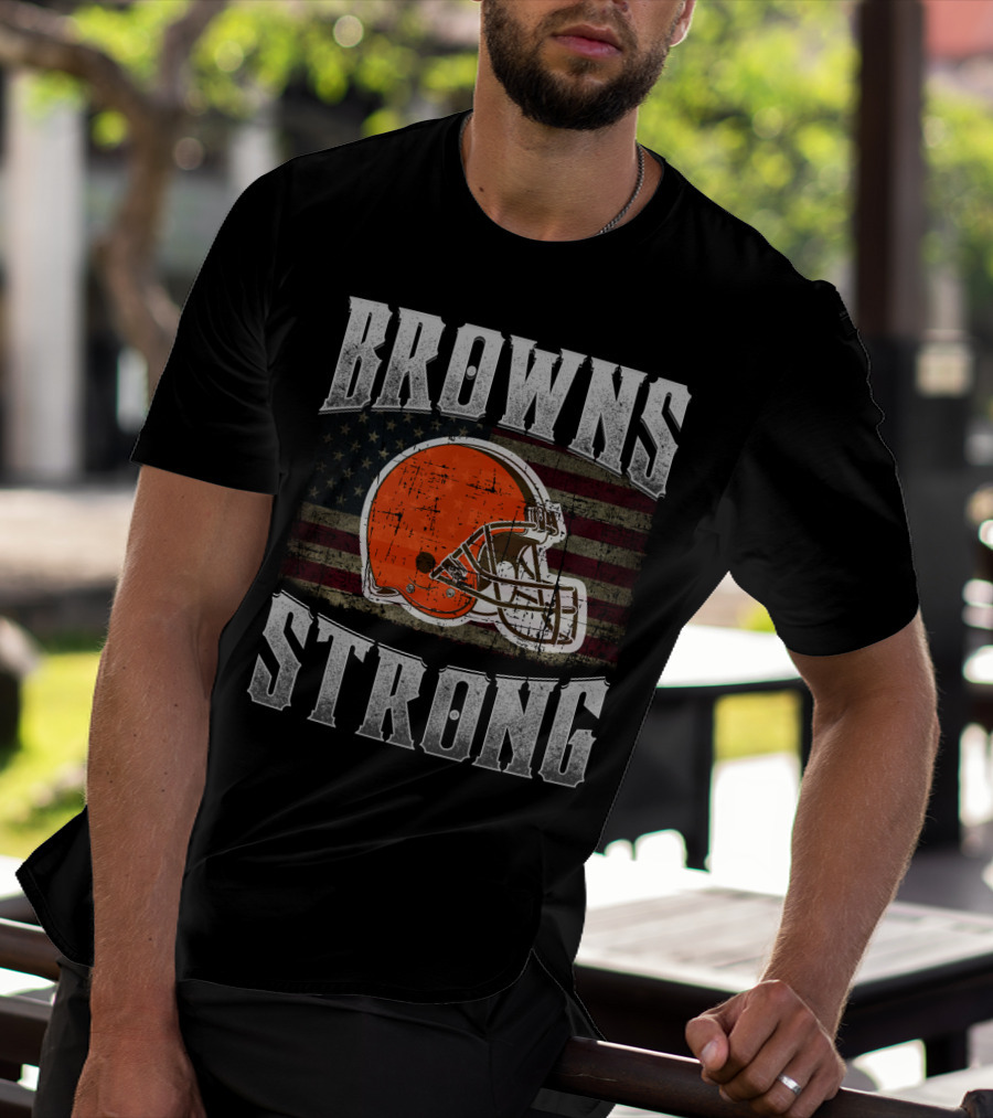 Browns Strong American Flag Cleveland Browns Helmet T-Shirt