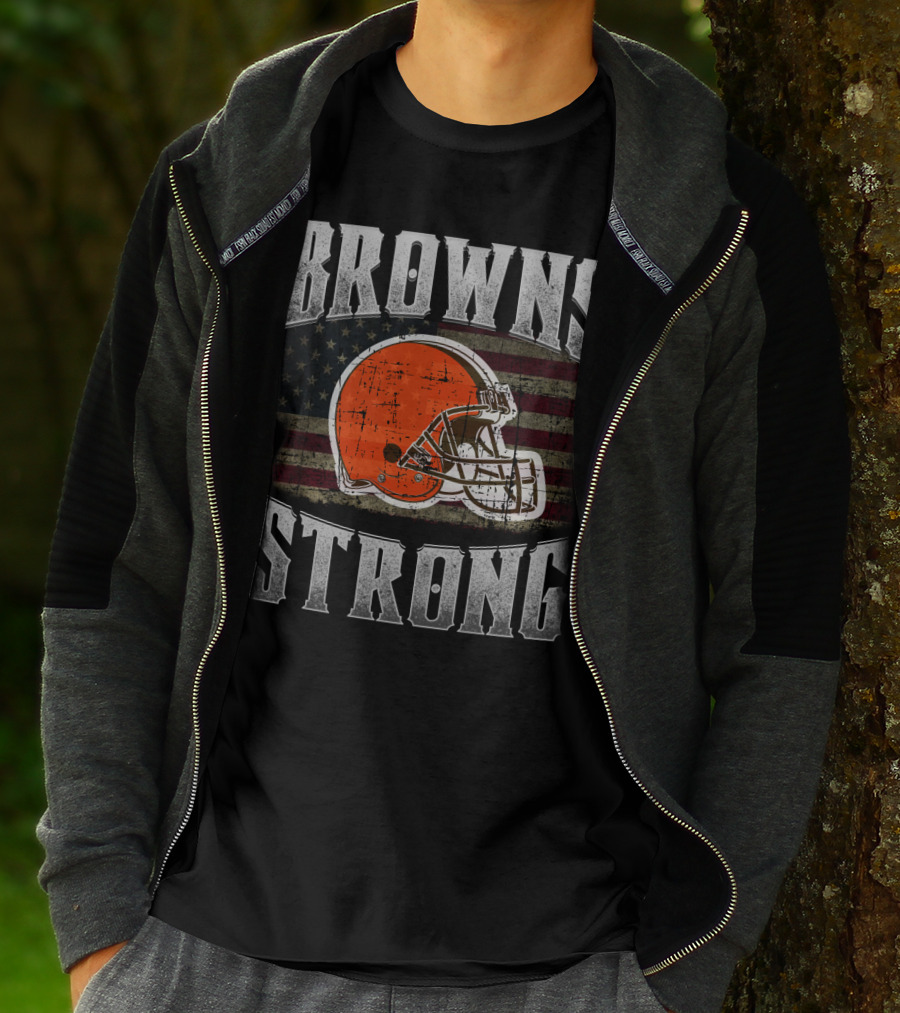 Browns Strong American Flag Cleveland Browns Helmet T-Shirt