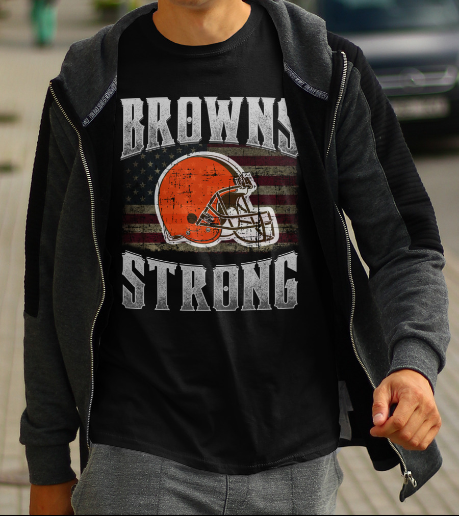 Browns Strong American Flag Cleveland Browns Helmet T-Shirt