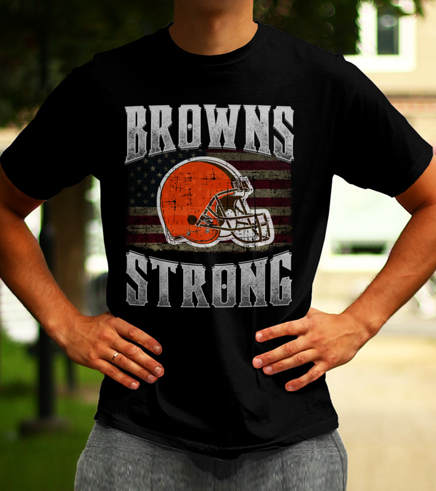 Browns Strong American Flag Cleveland Browns Helmet T-Shirt