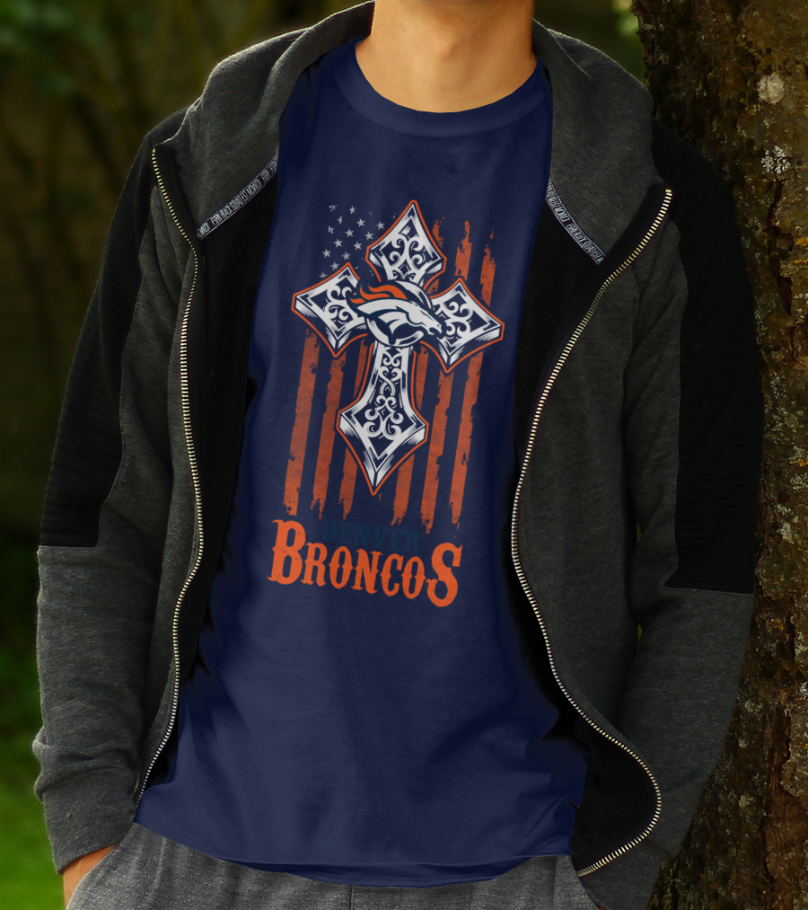 Denver Broncos American Flag Cross Horse T-Shirt