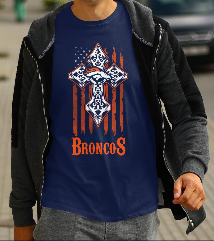 Denver Broncos American Flag Cross Horse T-Shirt
