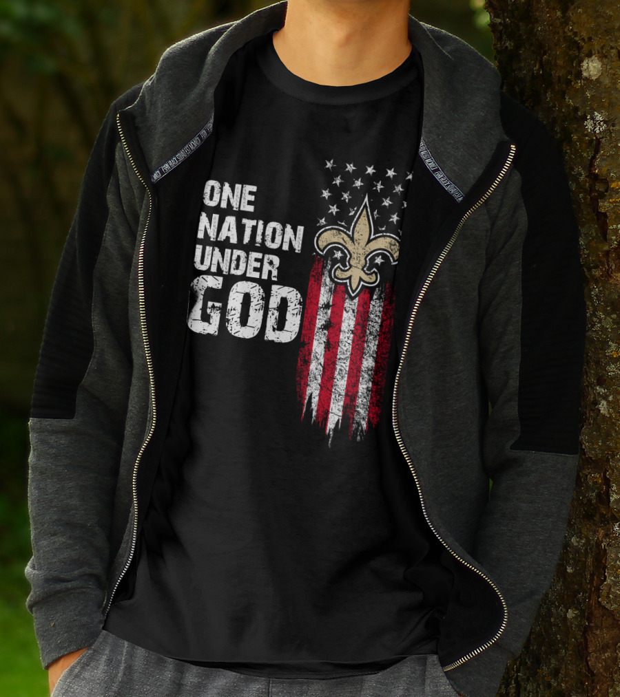 One Nation Under God New Orleans Saints Fleur-De-Lis American Flag Stars T-Shirt