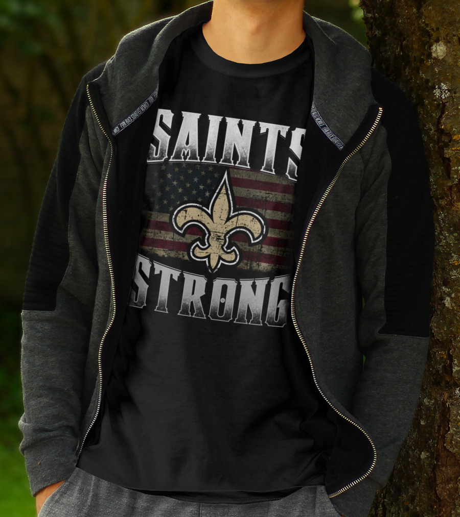 Saints Strong Fleur-De-Lis American Flag T-Shirt