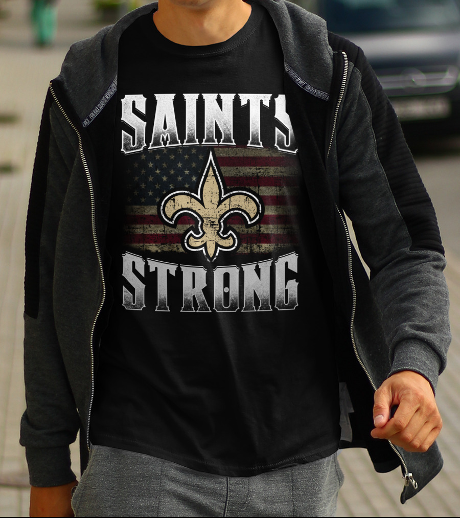 Saints Strong Fleur-De-Lis American Flag T-Shirt