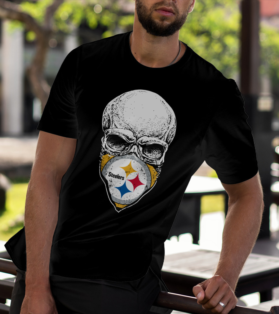 Pittsburgh Steelers Skull With Logo Mask T-Shirt