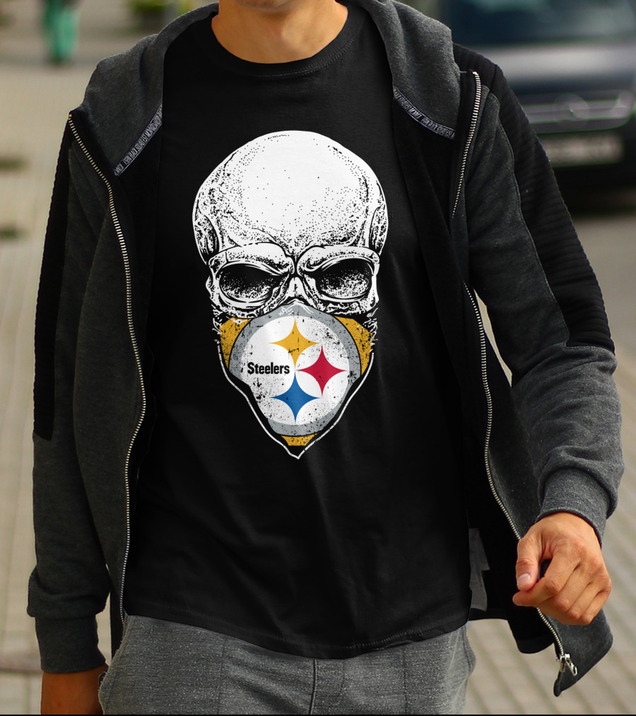 Pittsburgh Steelers Skull With Logo Mask T-Shirt