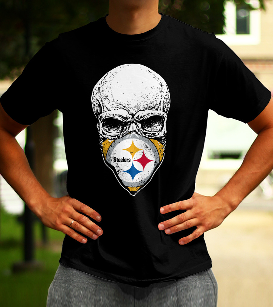 Pittsburgh Steelers Skull With Logo Mask T-Shirt