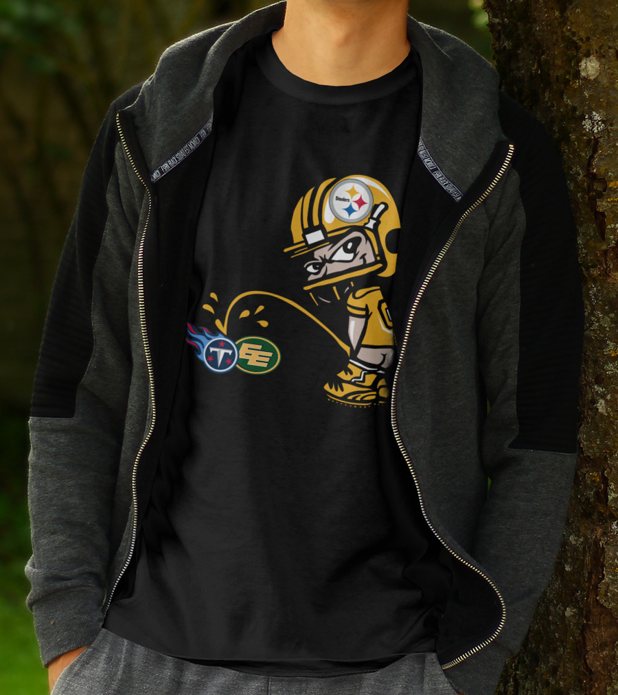 Pittsburgh Steelers Humorous Rivalry Character With Titans And Eagles Logos T-Shirt