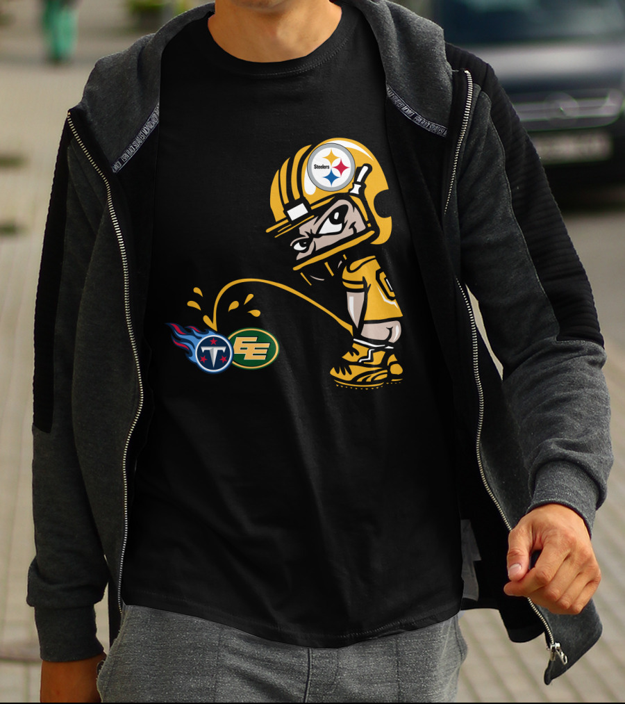 Pittsburgh Steelers Humorous Rivalry Character With Titans And Eagles Logos T-Shirt