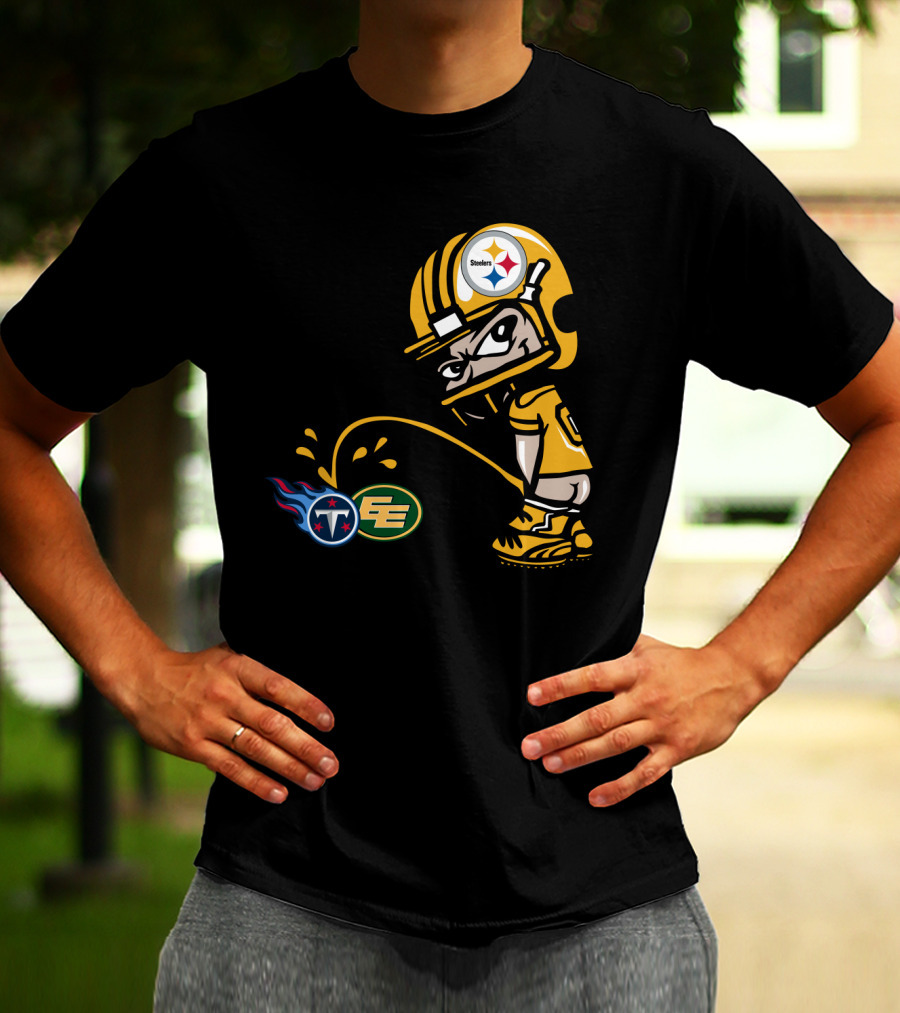 Pittsburgh Steelers Humorous Rivalry Character With Titans And Eagles Logos T-Shirt