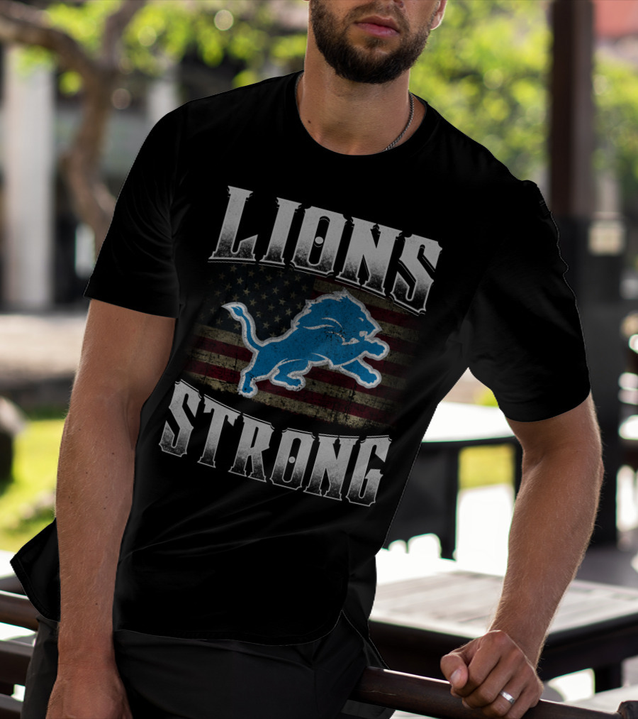 Lions Strong Detroit American Flag T-Shirt