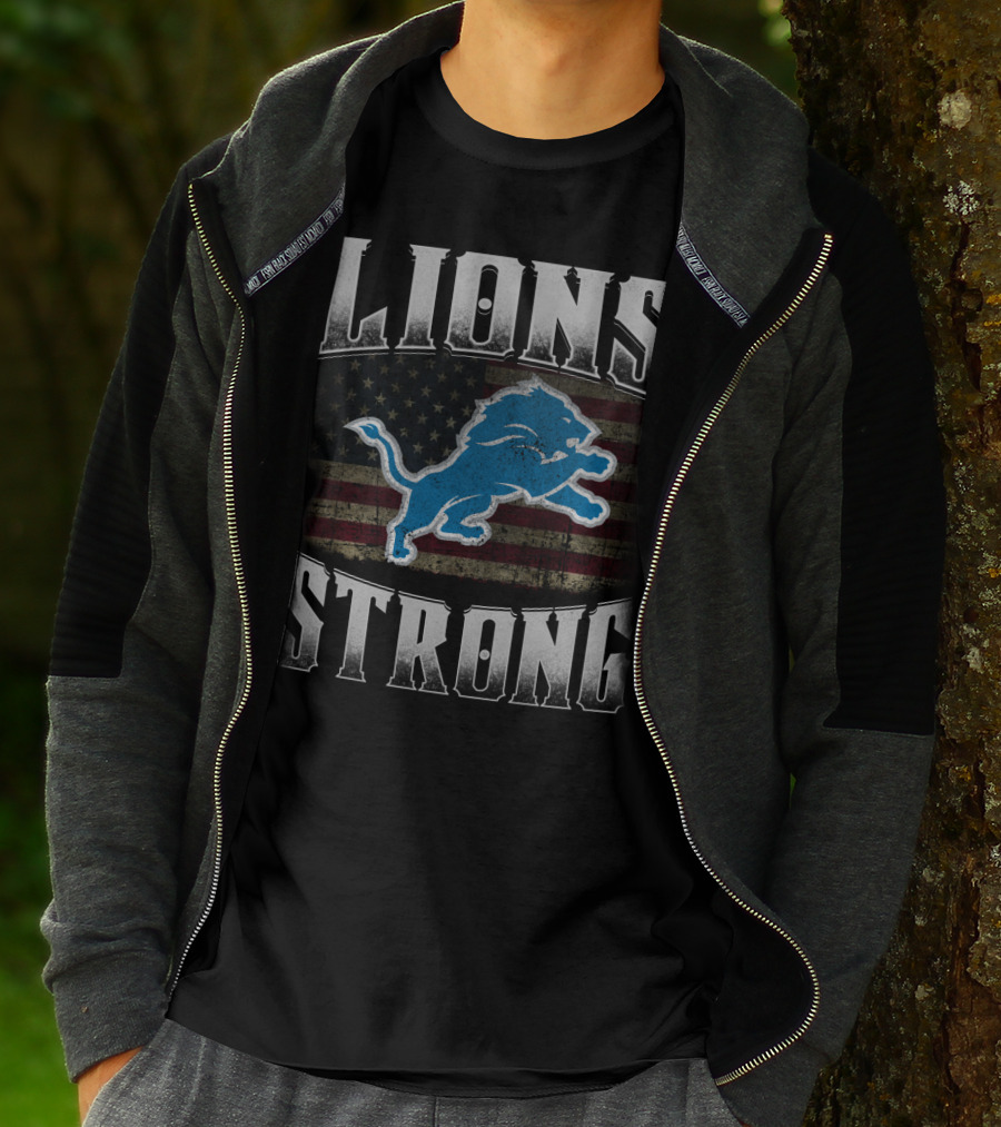 Lions Strong Detroit American Flag T-Shirt