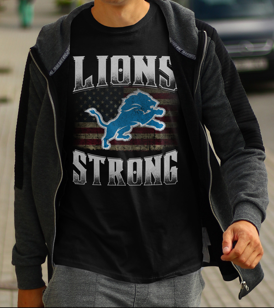 Lions Strong Detroit American Flag T-Shirt
