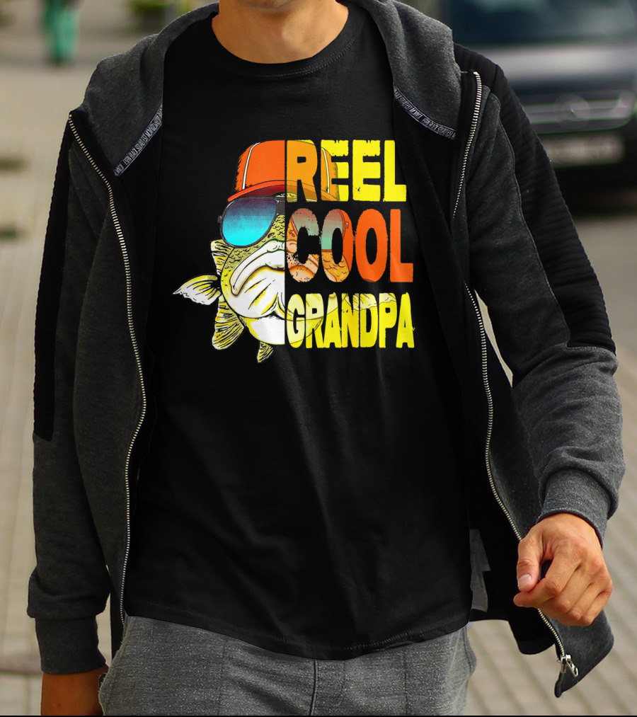 Fathers Day Reel Cool Grandpa Fish With Sunglasses And Hat T-Shirt