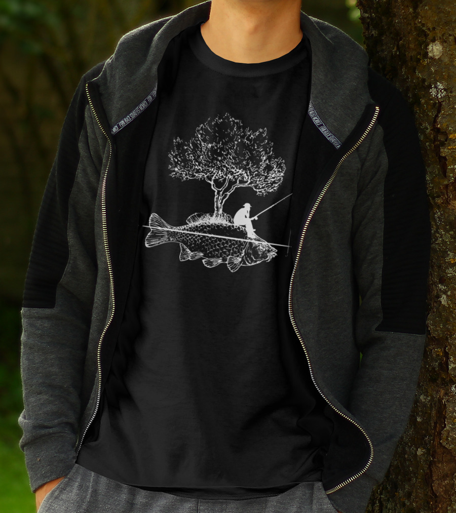 Surreal Fishing Island Carp Fisherman With Tree And Fish T-Shirt